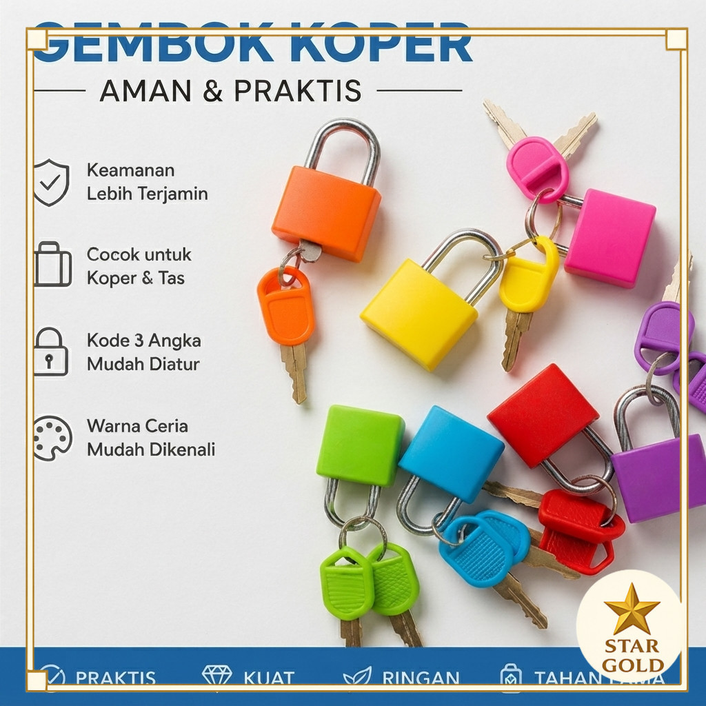 Gembok Koper Kecil Warna Warni Lucu Plus 2 Anak Kunci Bahan Kuat Anti Karat Kualitas Premium Sangat 
