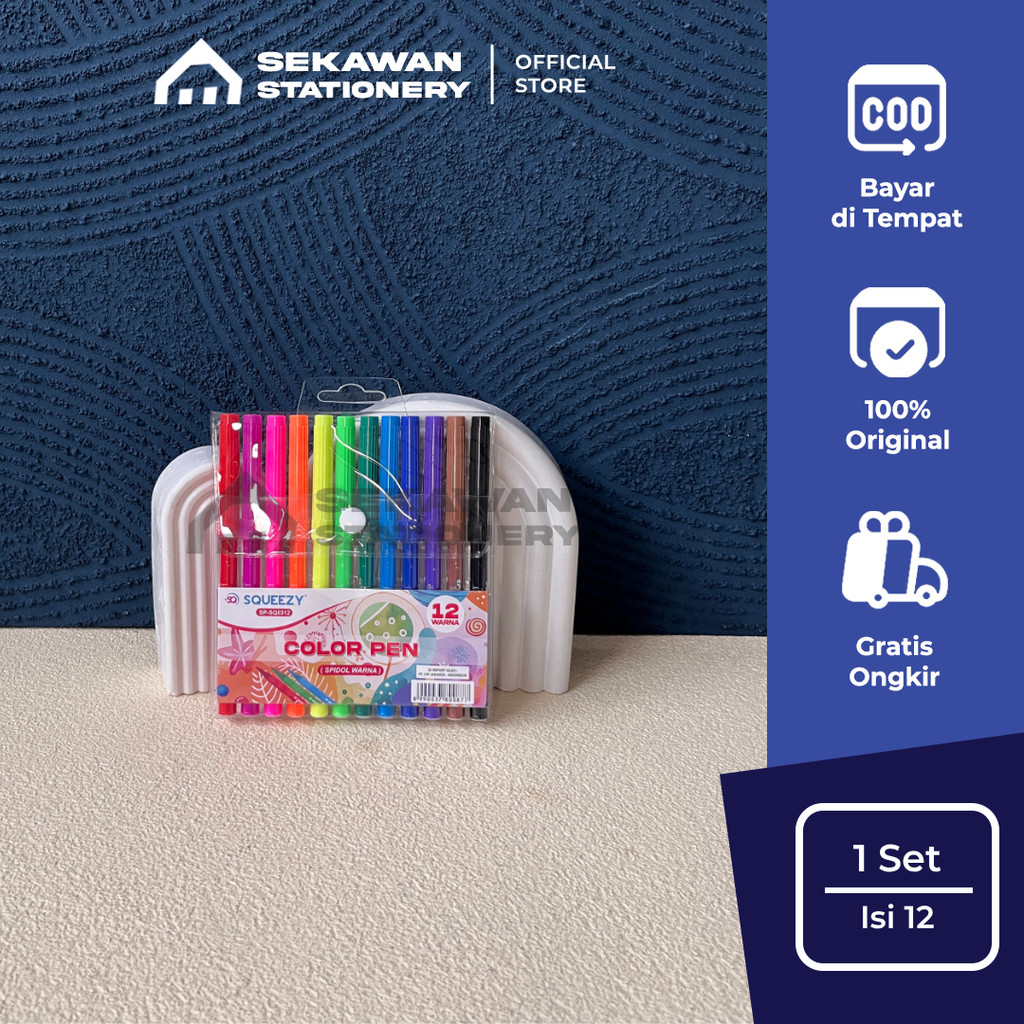[SET] Spidol Squeezy SP-SQ0312 12 Warna Set Spidol Mewarnai Anak Sekolah Murah Grosir Alat Tulis Kan