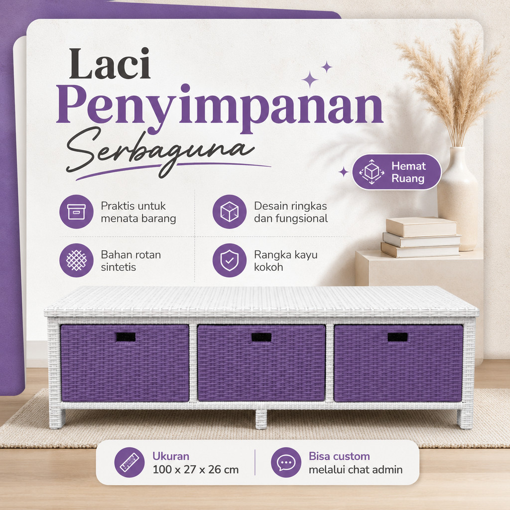 Buffet TV Minimalis Rotan Sintetis Premium