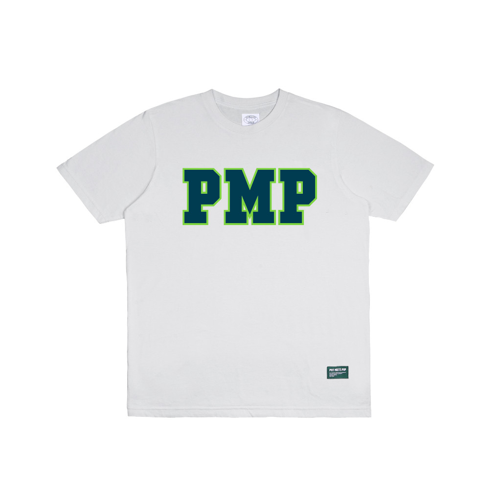 Pot Meets Pop Kaos Lengan Pendek - PMP Initial Tee White Navy - T Shirt