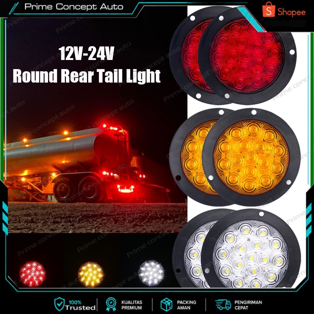 Lampu Stop Truk Belakang 12-24V 16LED Round Tail Light