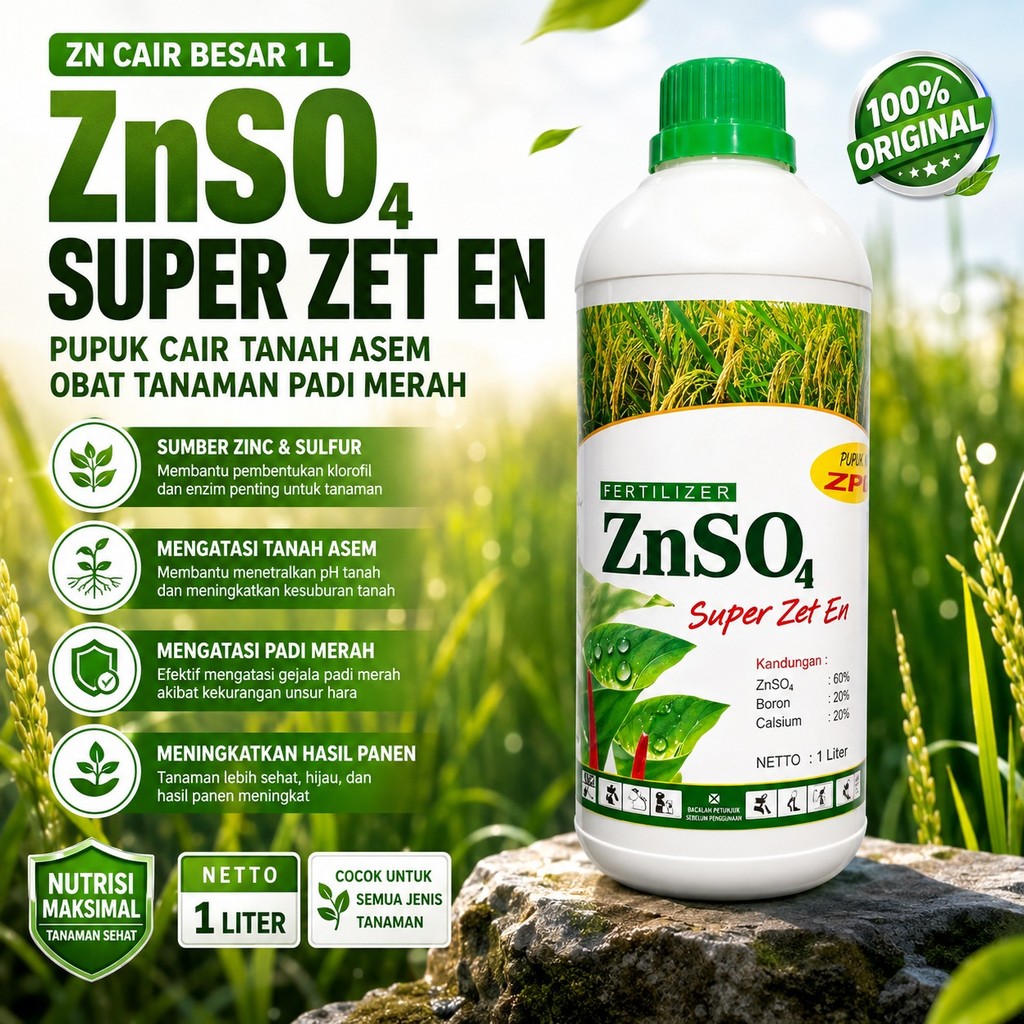 ZN cair Besar 1 L pupuk znso4 super zet en pupuk cair tanah asem ,obat tanaman padi merah