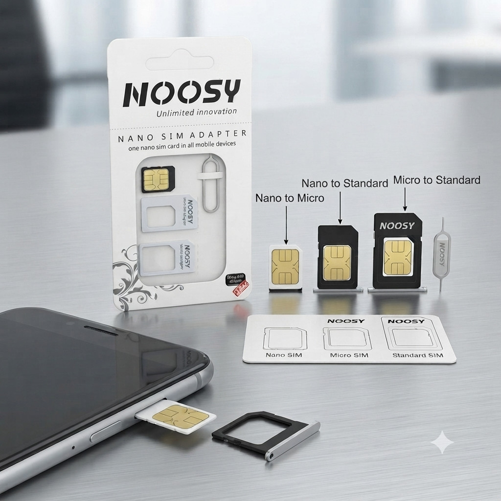 NOOSY 3 in 1 Nano Micro Standar Tempat SIM Card Adapter Tray Holder + Alat Konverter Kartu SIM untuk HP