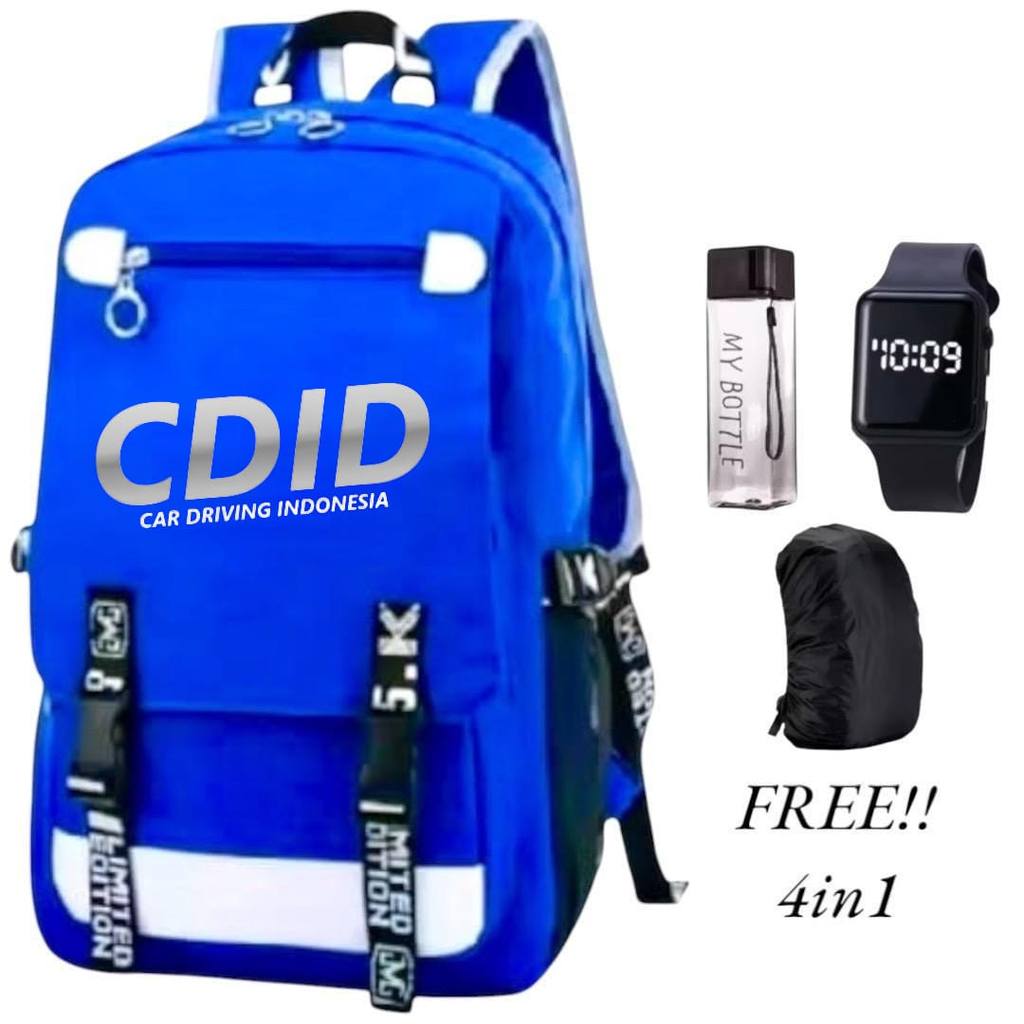 CDID Tas Sekolah Anak SD Laki Laki Perempuan Car Driving Indonesia Ransel Free 4in1 Botol Jam&Cover