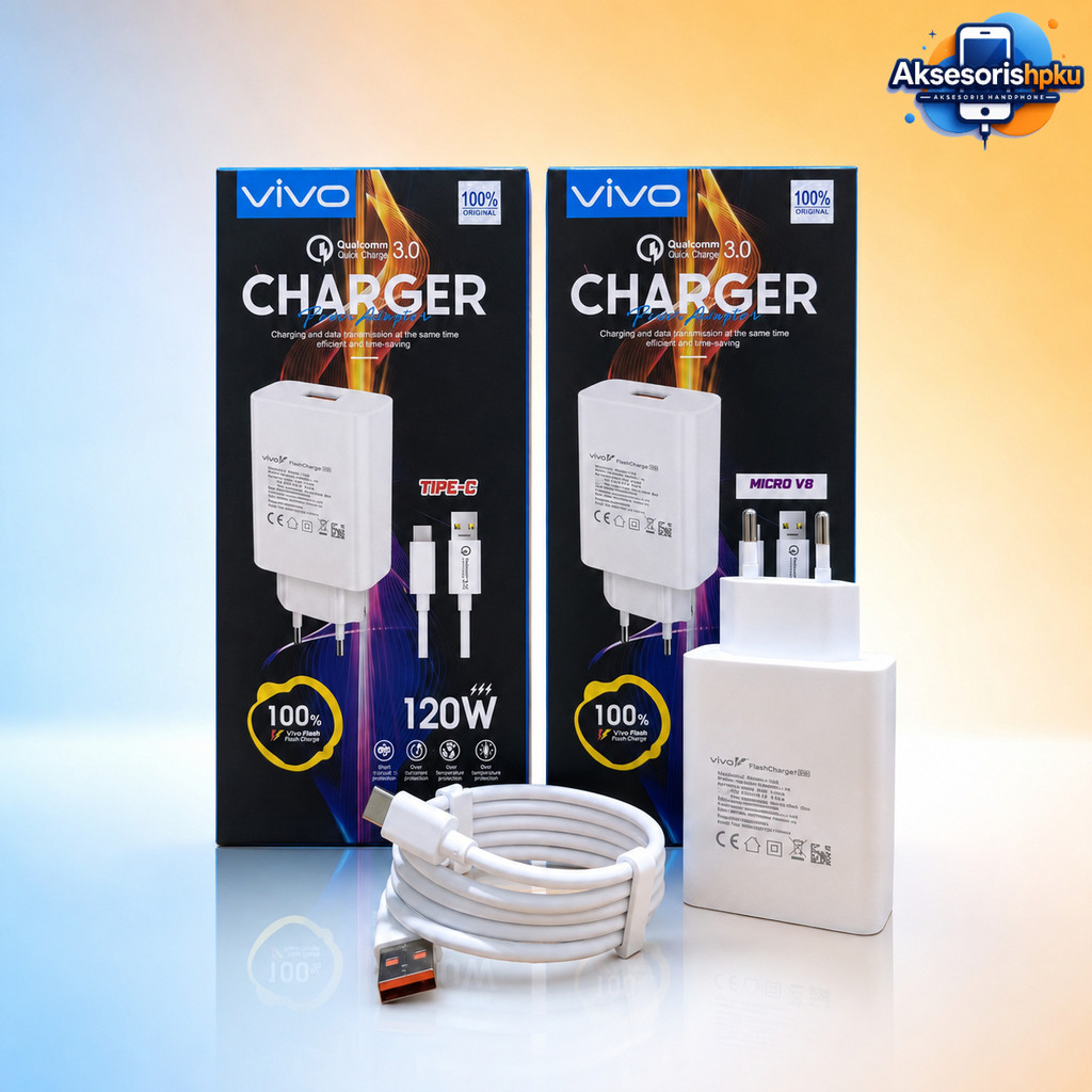 Travel Charger Vivo Y20s 120W Fast Charging Casan HP Android USB Micro & Type C