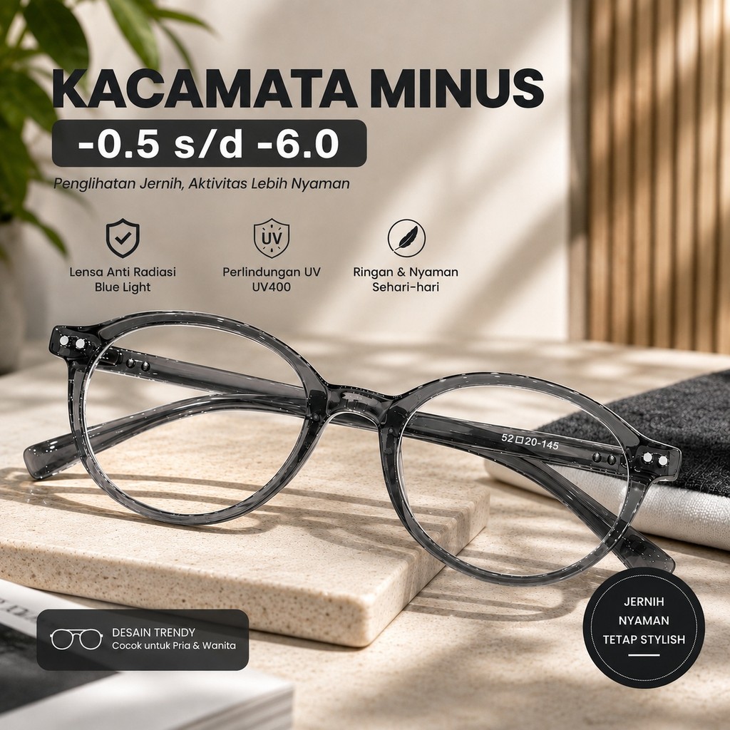 Kacamata Minus -1 Sampai -6 Zhijing-1972 Fashion Korea Anti Blue Light Anti Radiasi Model Cat Eye Ka