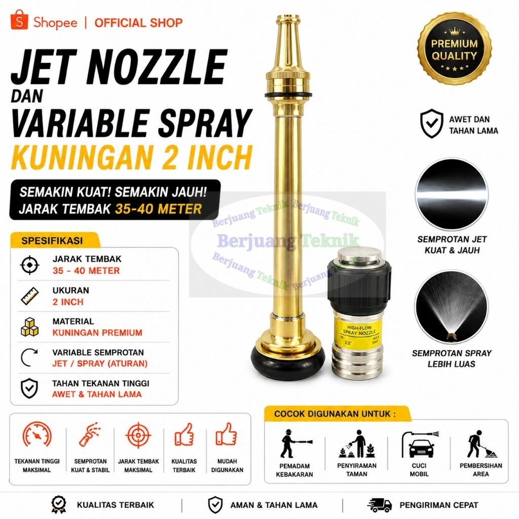 Nozzle Pemadam 2 Inch Jet Nozzle Variable Sprayer Pemadam Kebakaran 2 Inch Full Kuningan || Nozzle S