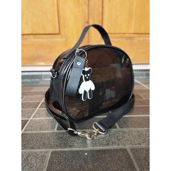 Tas Selempang Wanita Transparan / Tas mika pvc anisa (free gantungan) Kulit - anisa black terlaris