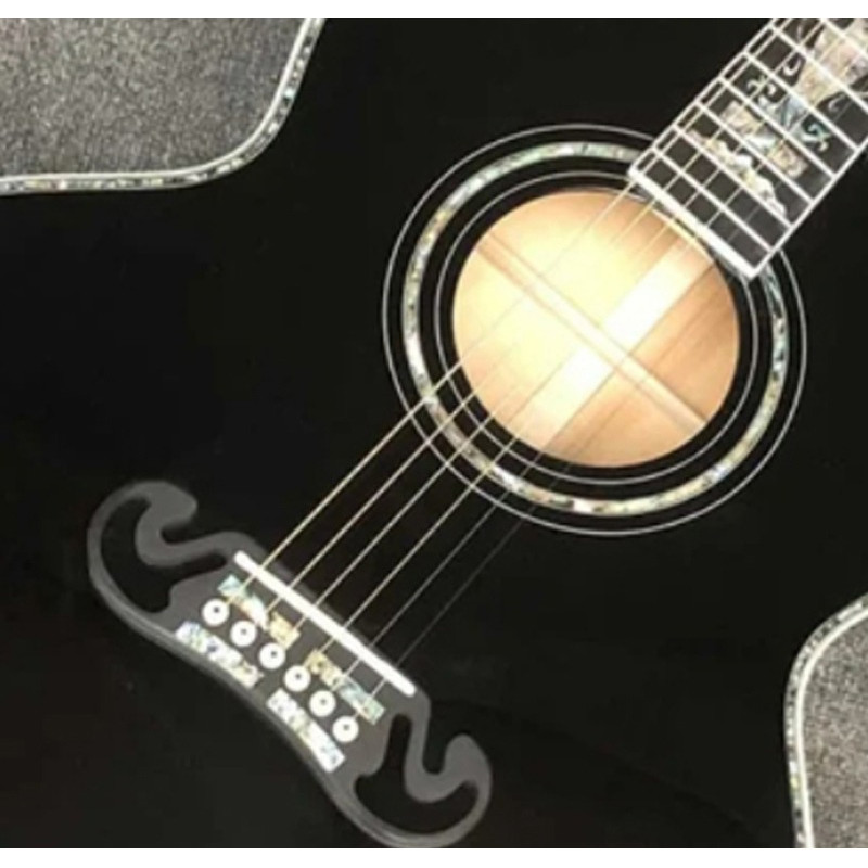 43 Inch Jumbo Size Acoustic Guitar Full Abalone Binding Gloss Finish Black