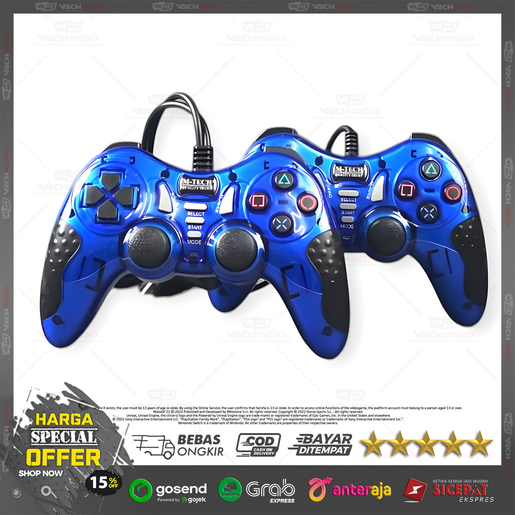 Stik Joystick Gamepad Double Turbo Wired / Stik Warna Biru USB Wired PC Laptop Original High Quality