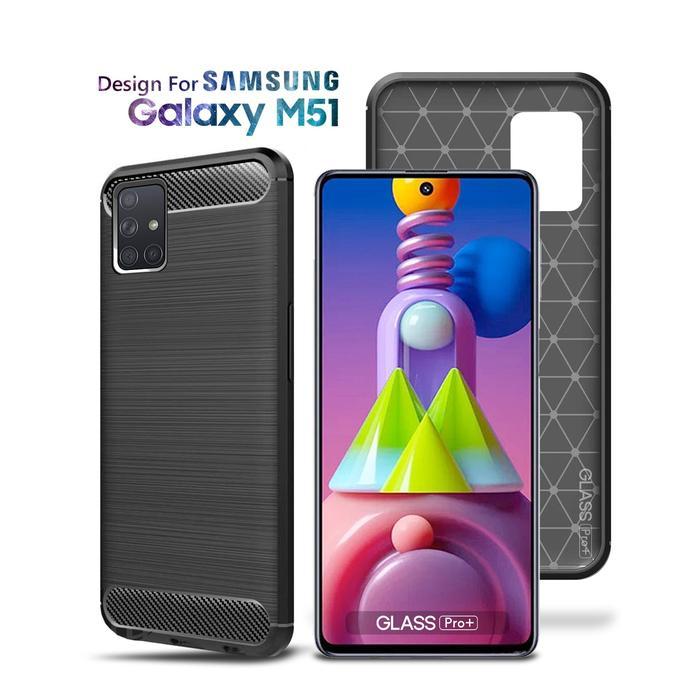 Premium Carbon Case Samsung Galaxy M51 Black - Soft Case Glass Pro