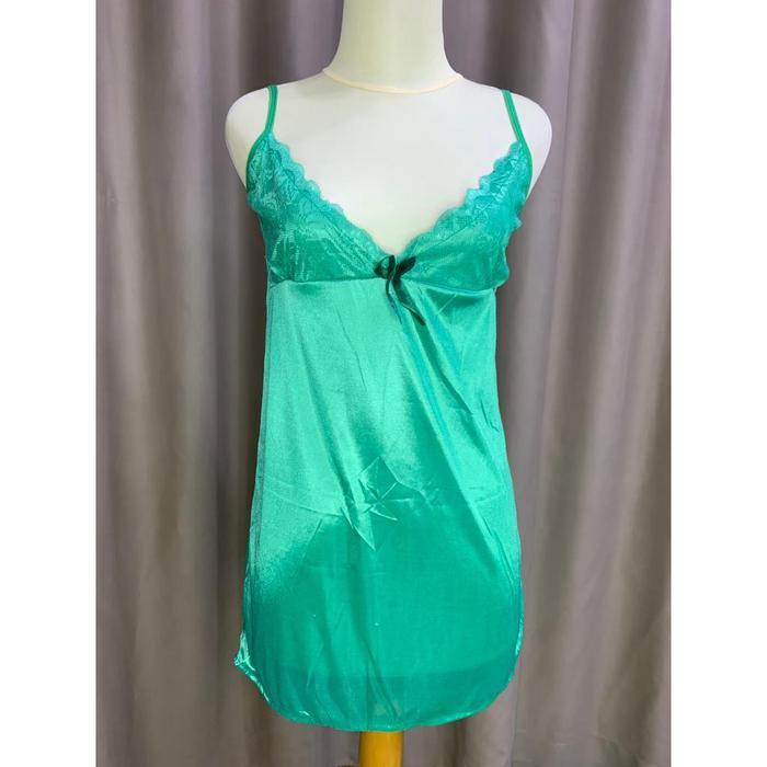Brasay Lingerie Sexy Bahan Satin Tanpa Lengan Model Mini Daster Seksi 3018 - GREEN