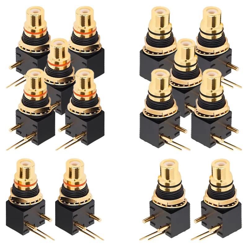 2/4Pcs RCA Female Socket Elbow Pin PCB Panel Mount Adapter Right Angle Gold Plated Decoder gital Coa