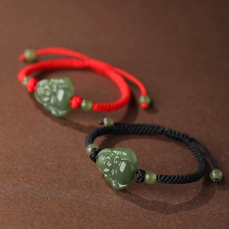 Hetian Jade Maitreya Buddha Bracelet Braided Hand Rope Transshipment Ping An Buddha Bracelet
