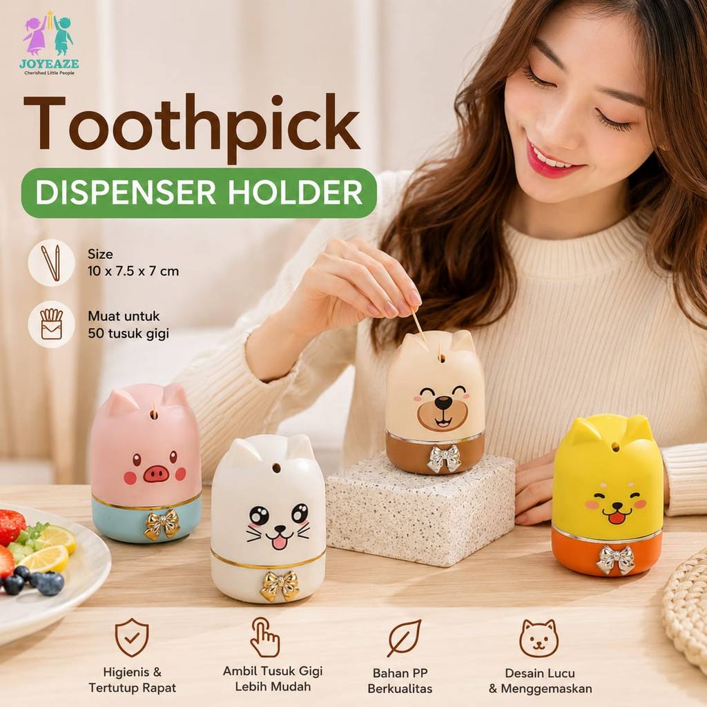 Joyeaze Toothpick Holder Tempat Tusuk Gigi Otomatis / Wadah Penyimpanan Tusuk Gigi Kotak Tusuk Gigi 