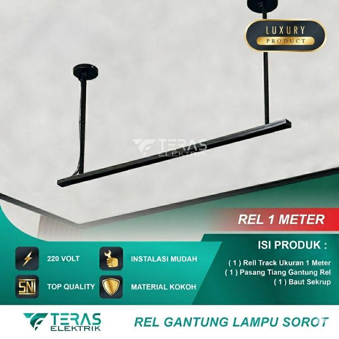 Rel gantung lampu sorot spotlight rail track khusus lampu sorot rel + tiang gantung - Hitam 1M