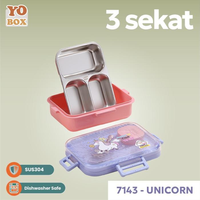 Yooyee Kotak Makan Yummy Bento Box Stainless Steel - 3 sekat Unicorn
