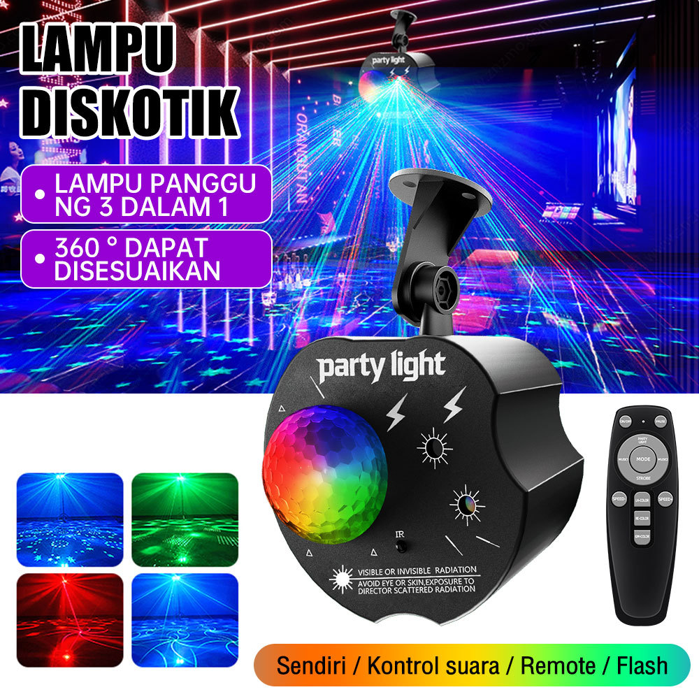 Lampu Sorot Panggung Disco Sensor Suara Lampu Disco 7 Warna Disco Magic