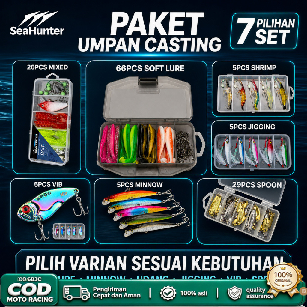 [OFFICIAL] SeaHunter Paket Umpan Pancing Casting Set 5/26/29/66pcs Soft Lure Minnow Udang Jigging VI