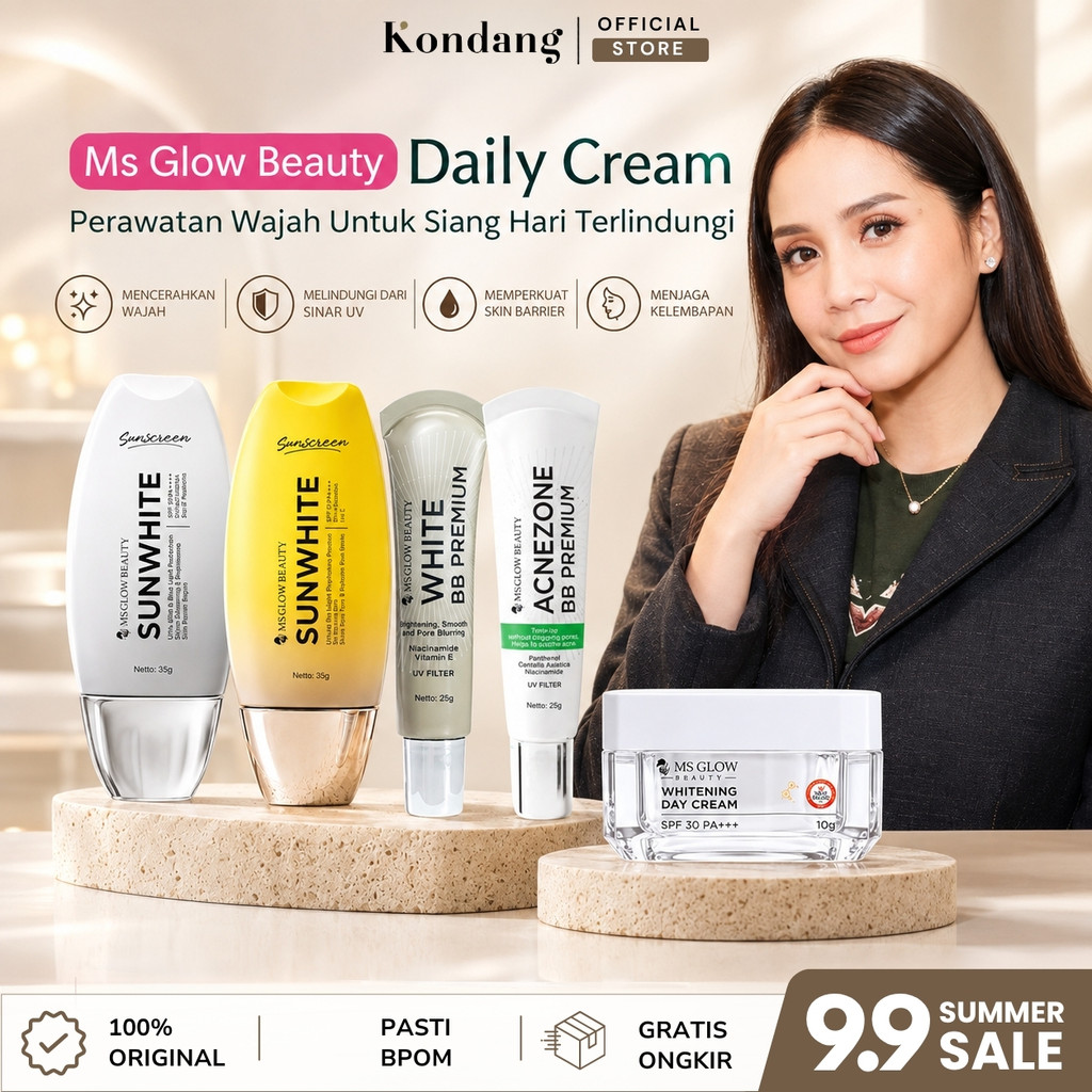MS GLOW Krim Siang Whitening Day Cream - Sunwhite SPF50 - White BB Premium  Original Sunscreen BB Cr