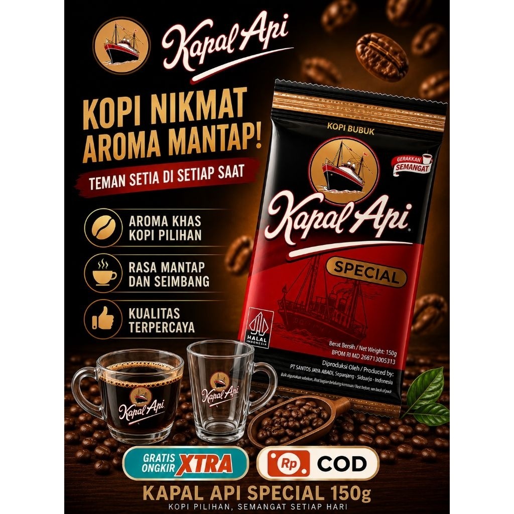 KOPI KAPAL API 150 GRAM + GELAS | KOPI MURNI 150 GRAM + GELAS | KOPI BUBUK