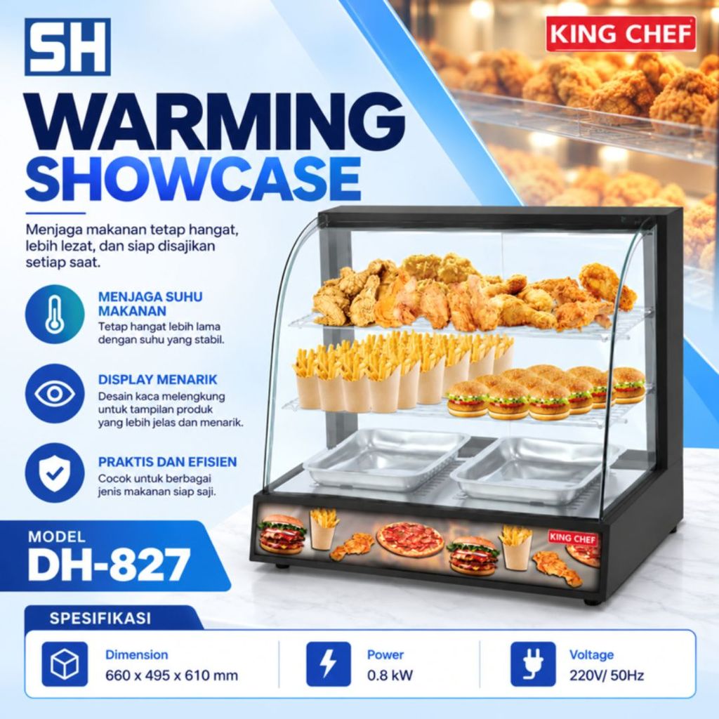 Etalase Penghangat Makanan Mini Hitam Warming Showcase King Chef DH-827