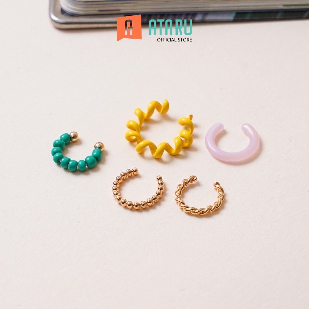 Ataru Anting Jepit Set 5 pcs Earrings Ear Jewelry Giwang Hiasan Telinga Ear Accessory Anting Tusuk S
