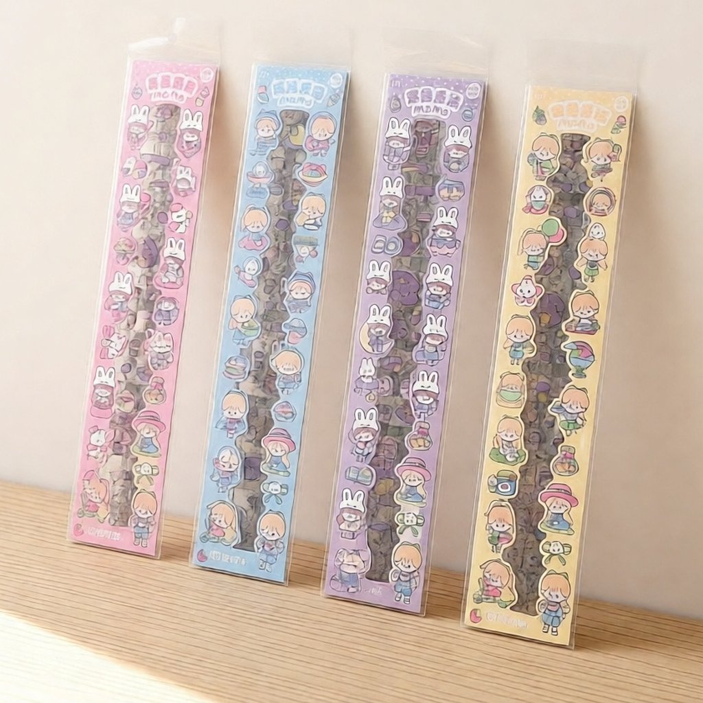 Stiker Panjang Karakter Cute Girl Daily Cute / Sticker Kartun Transparan 2D Deco Diary Jurnal Sticke