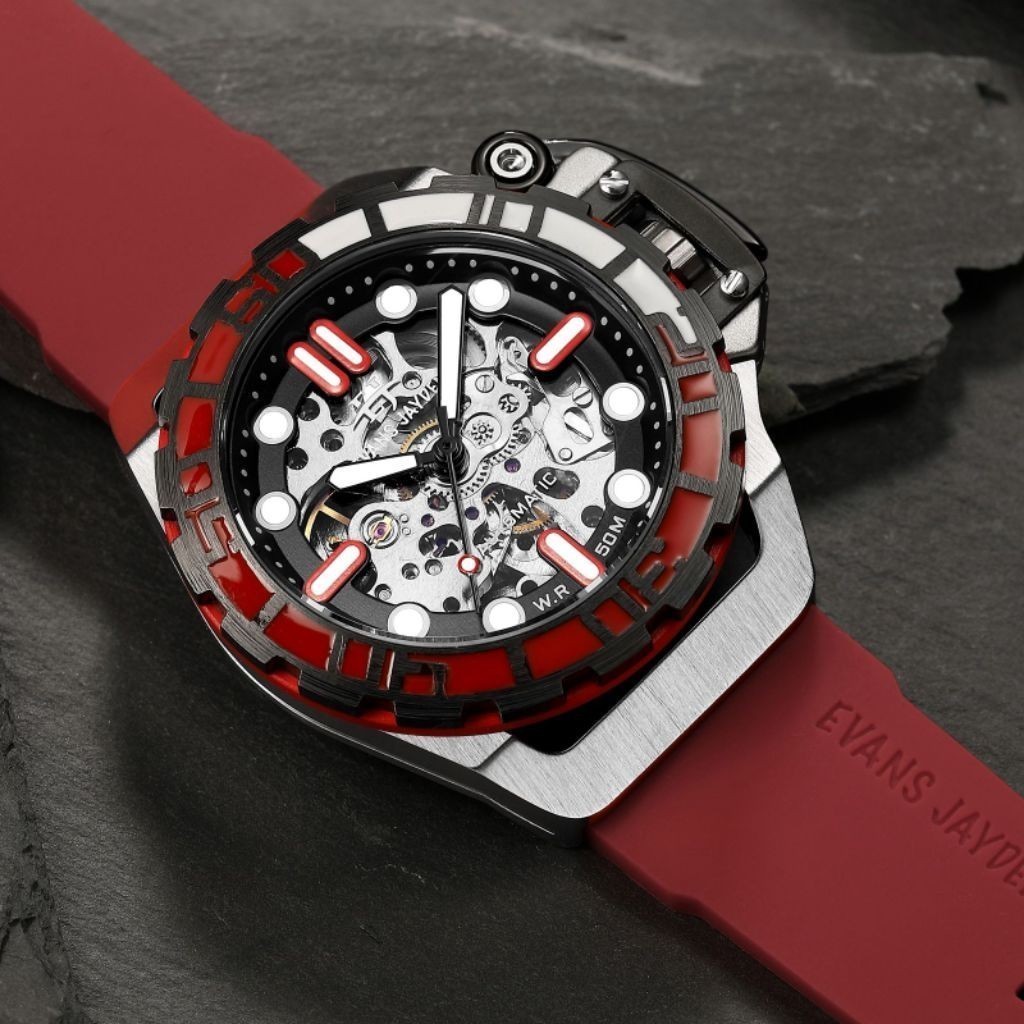 BUY 1 GET 1JAM TANGAN PRIA EVANS JAYDEN ORIGINAL MESIN MEKANIK OTOMATIS 9630 RUBBER