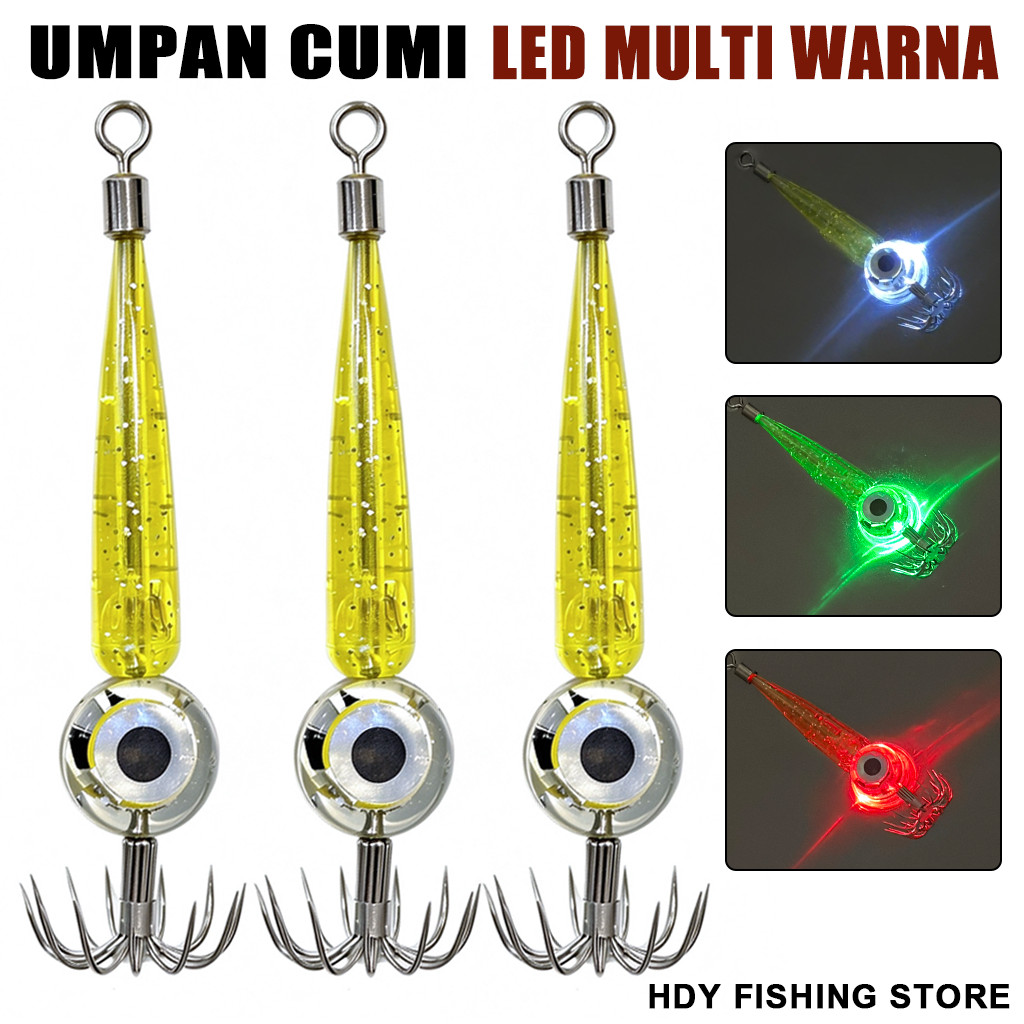 Umpan Pancing Cumi Dengan Lampu Esca LED Warna Multi Color Squid Jig 1pcs