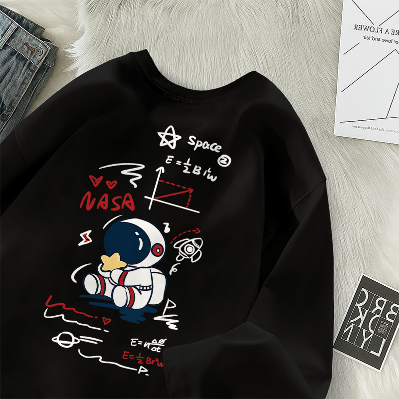 99Premium  - Tshirt Kaos Oversize Lengan 7/8 Motif Nasa Space Bahan 100% Cotton