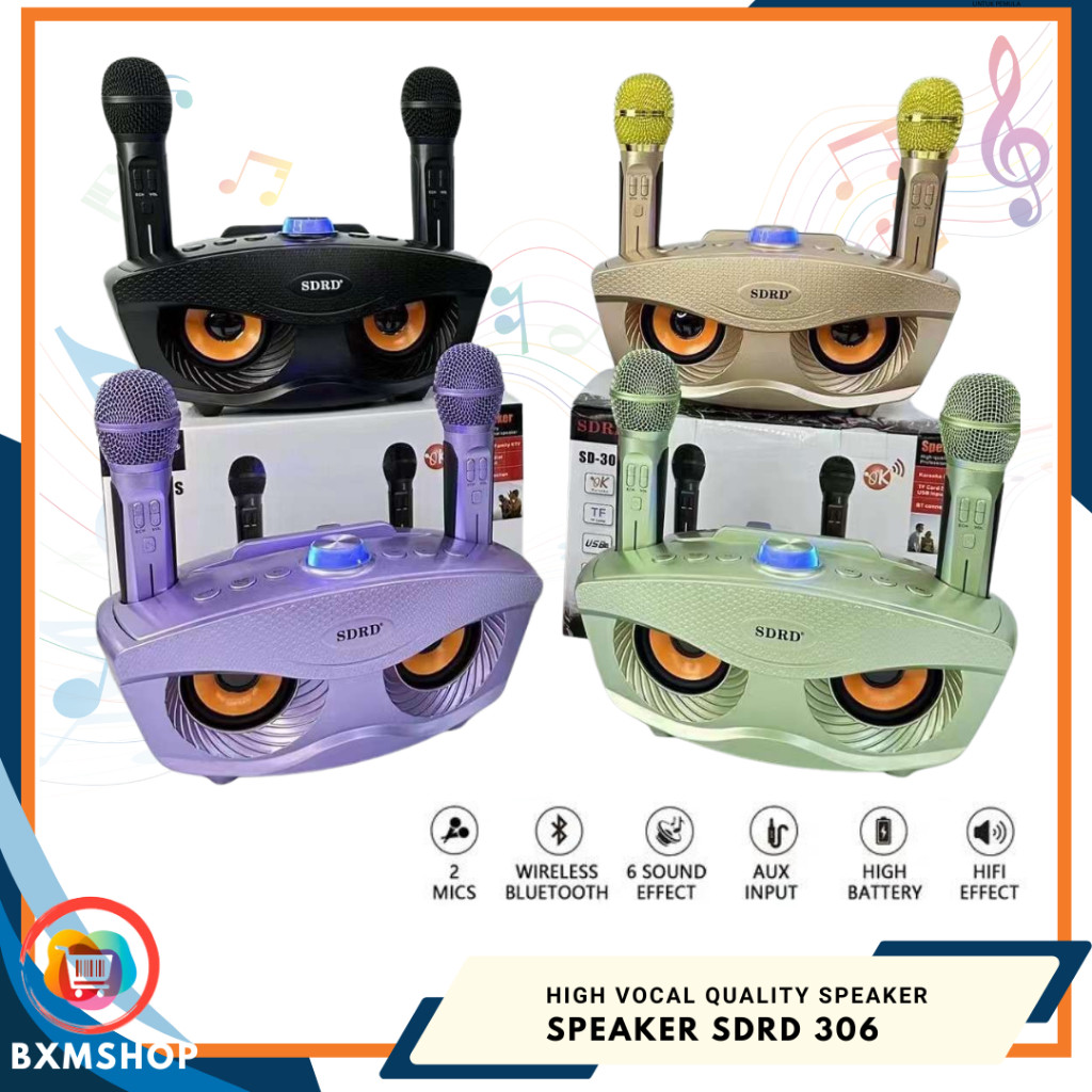 SDRD SD 306 SPEAKER KARAOKE BLUETOOH SDRD SD 306S DENGAN 2 MICROPHONE WIRELESS RECHARGABLE