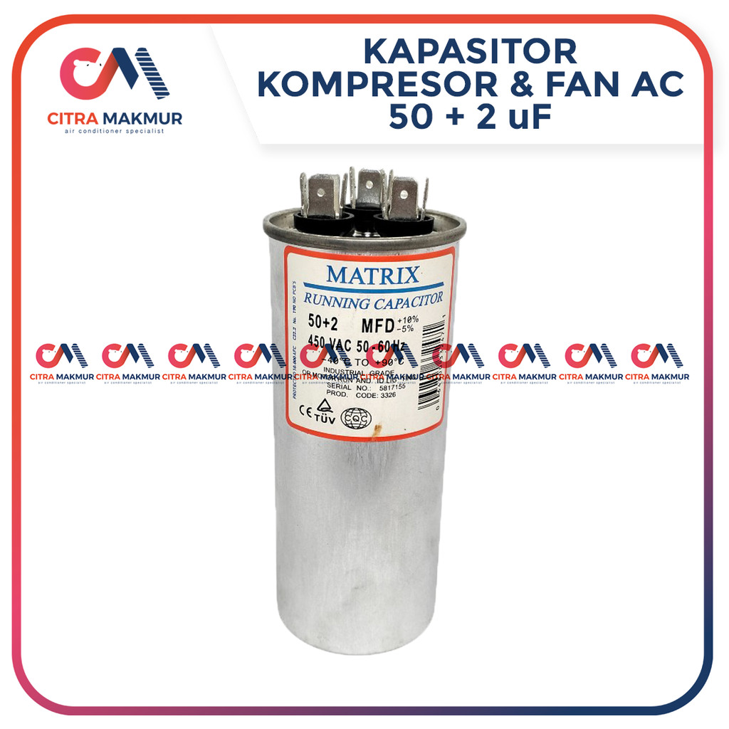 Kapasitor AC Double 50 + 2 uF Capasitor Air Conditioner Kompresor Kipas Mesin Matrix Daikin LG