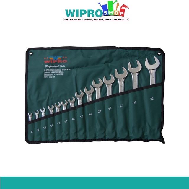 Wipro Kunci Ring Pas Set 14Pcs Chrome-CRV 8-32mm