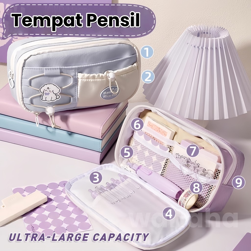 Kotak Pensil Biru Susu Garam Laut Versi Korea Kotak Pensil Siswa Berkapasitas Besar Multifungsi/Temp