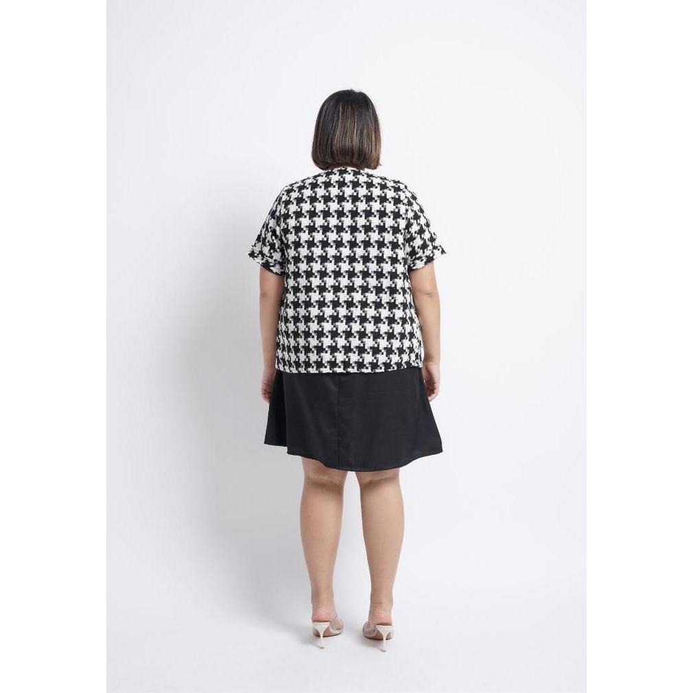 Xtramiles Plus Size Tweed Blazer Moon Black Big Houndstooth - XL