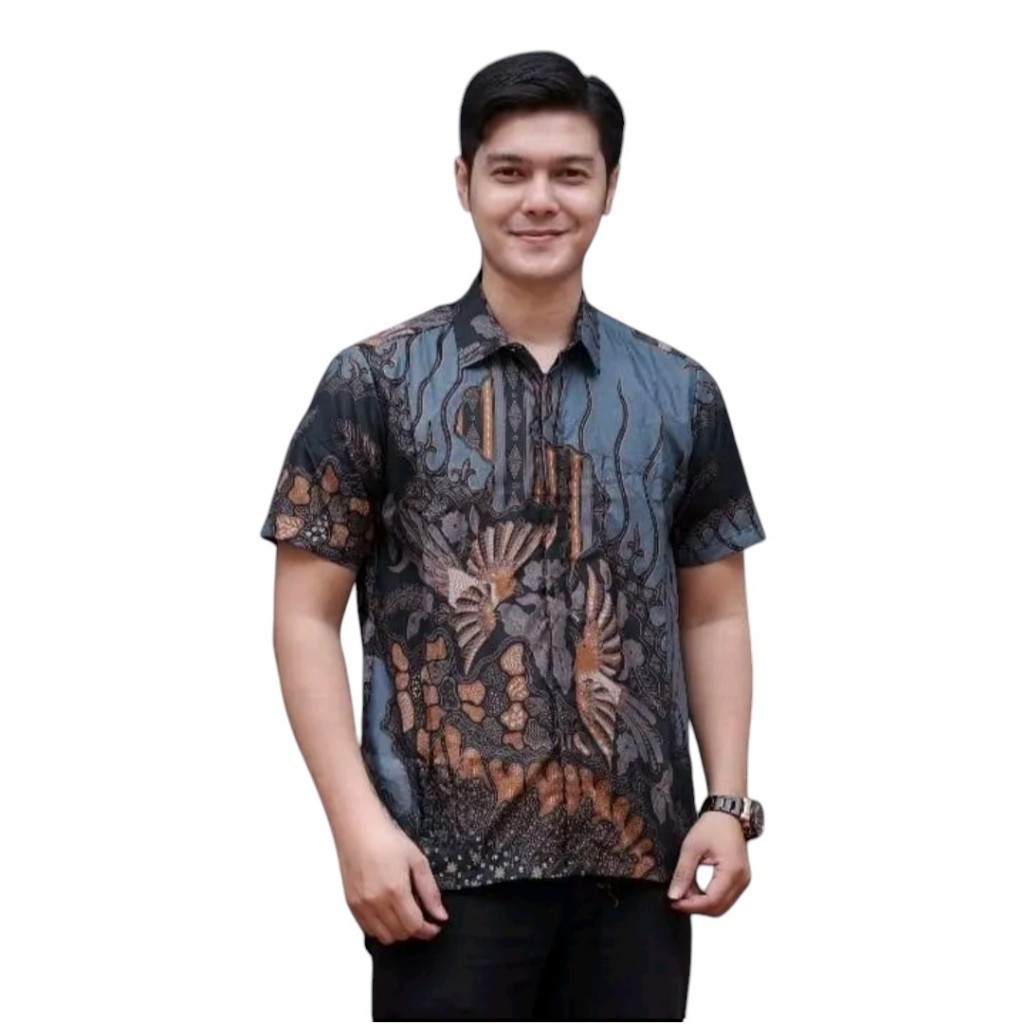 Baju Batik Pria Lengan Pendek Warna Biru - Kemeja Batik Pria Dewasa Kekinian
