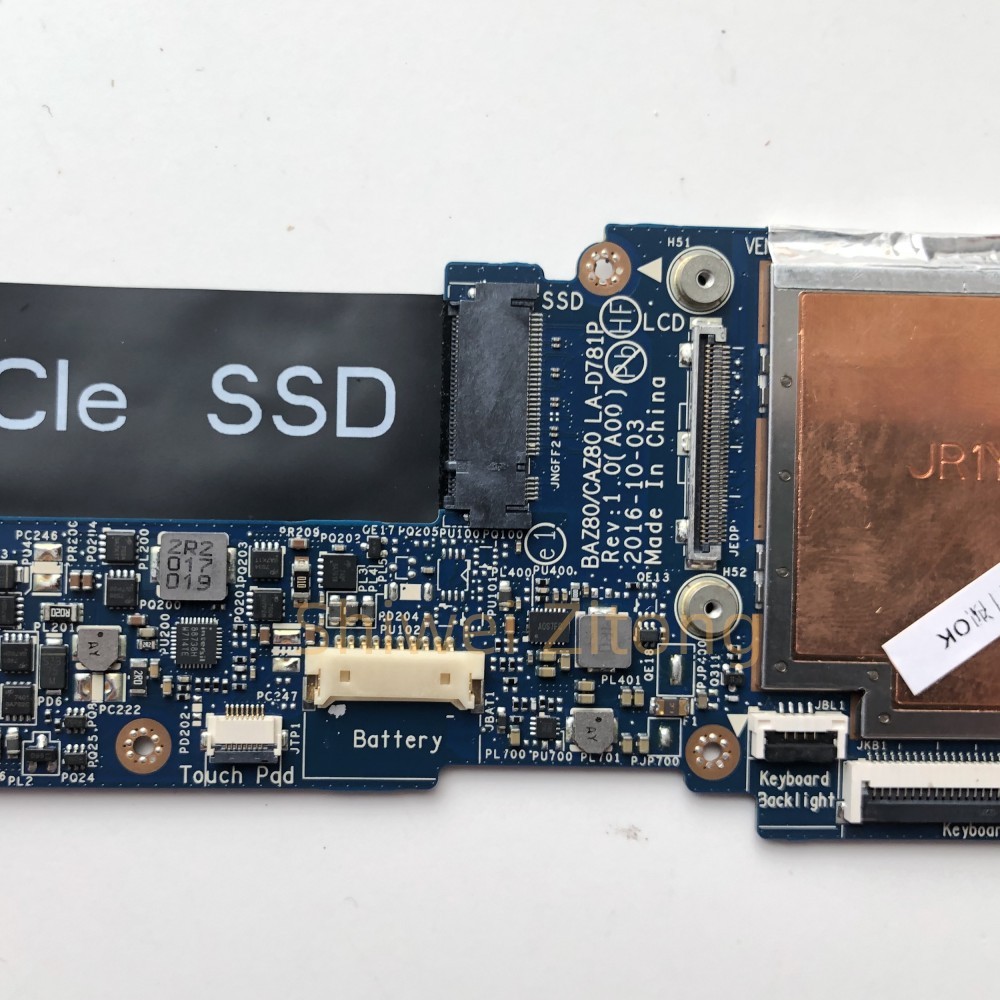 BAZ80 CAZ80 LA-D781P For Dell XPS 13 9365 Laptop Motherboard With i5-7Y54 i7-7Y75 i7-8500Y CPU 4GB/8
