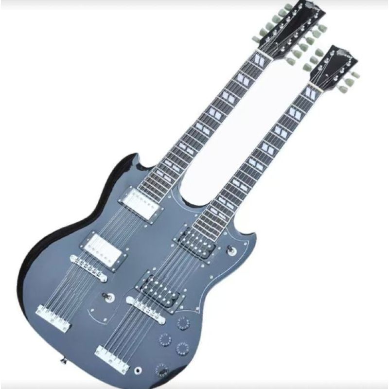 Two-headed Electric Guitar 12-string Double String Plus 6-string Lead Electric Guitar Black Mahogany