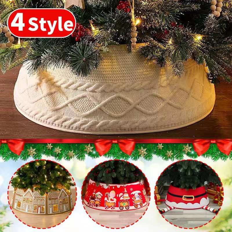 4 Style  Tree Skirt Collar Adustable Xmas Tree Stand Base Cover Knitted Reusable Xmas Tree Skirt For