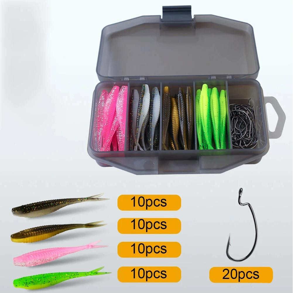 61Pcs Umpan Soft Lure 1 Set Box Kotak Umpan Pacning Ikan Umpan Pancing Tiruan Bentuk Ikan Bahan Kare