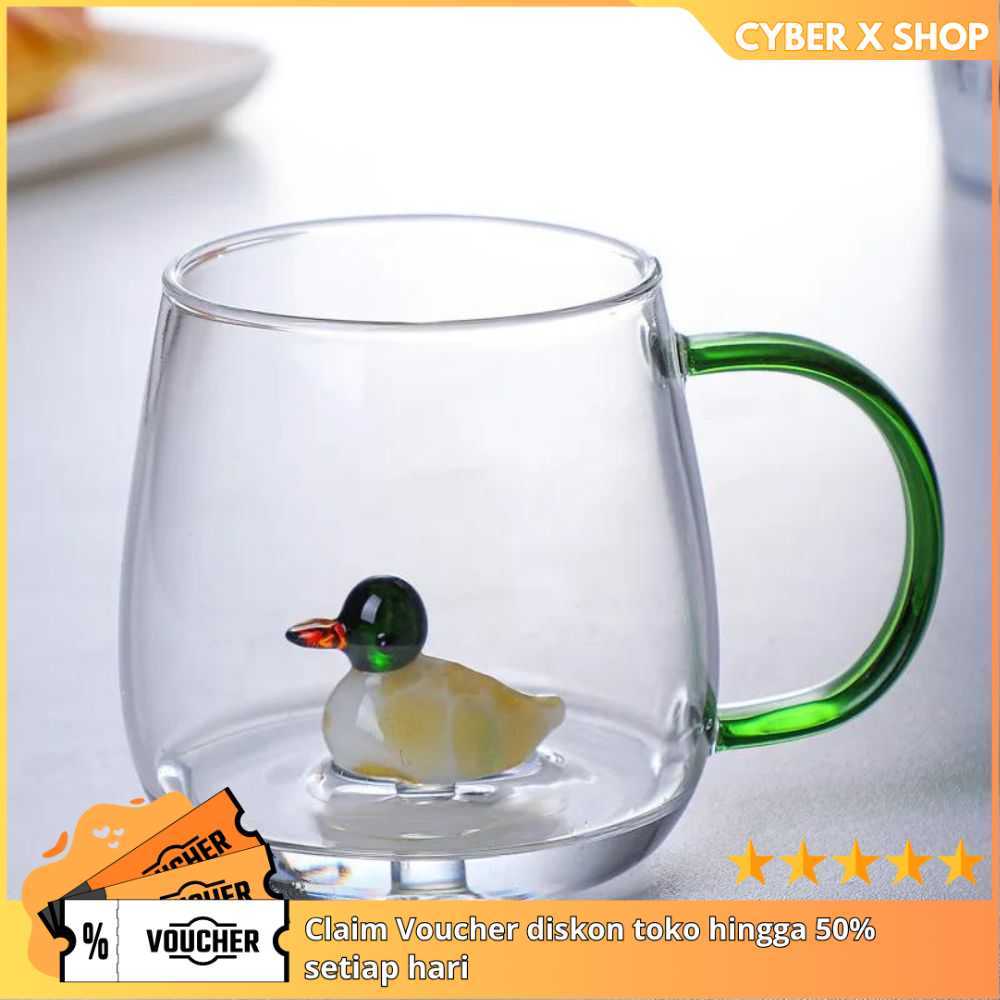 [CYBER] Cangkir Kopi Kaca Tahan Panas Aesthetic 400ml | Peralatan Minum Rumah Tangga Modern | Mug Lu