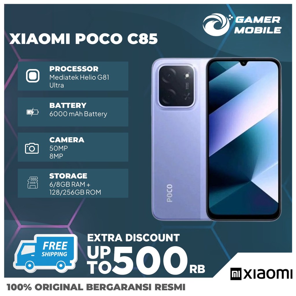 Poco c85 | 6/128 + 8/256 GB | Mediatek Helio G81 Ultra | 6.9 inches | 50 MP Fingerprint | 6000 mAh