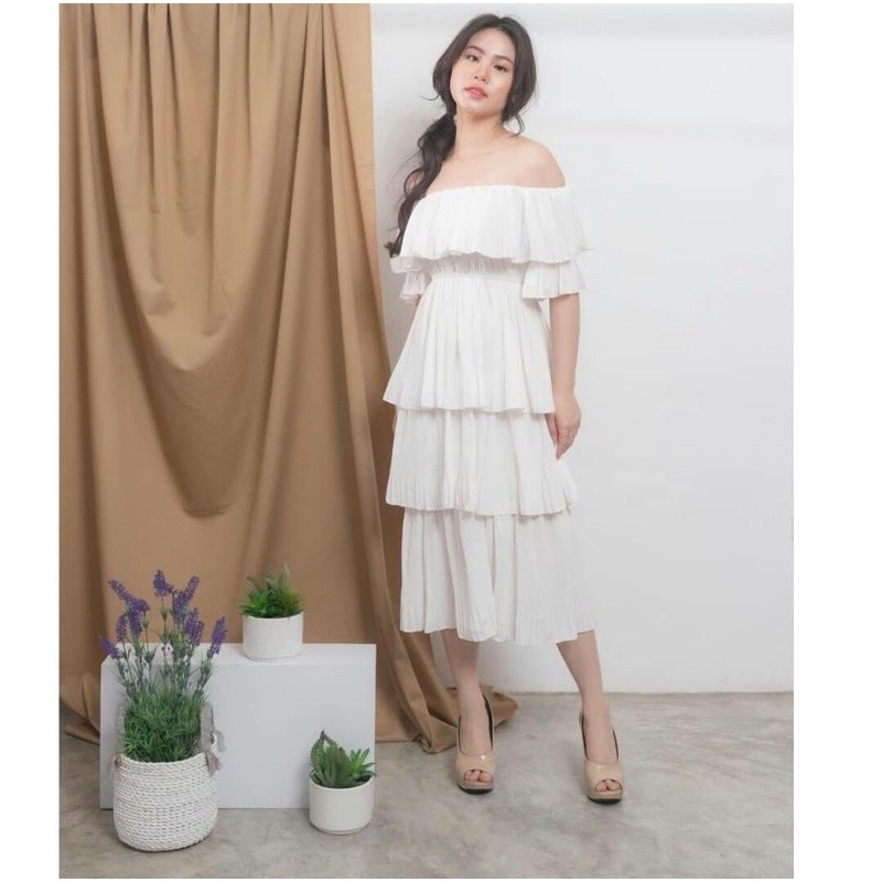 STORELABASS POMPOM SABRINA 4 LAYER DRESS KOREA | Dress Pesta | Dress Casual