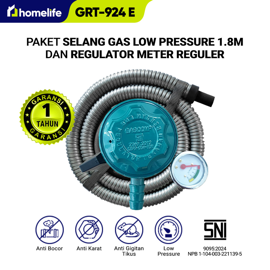 homelife Paket Regulator Meter + Selang (GRT-924E) Regulator Gas Aman Regulator Gas Anti Bocor Regul