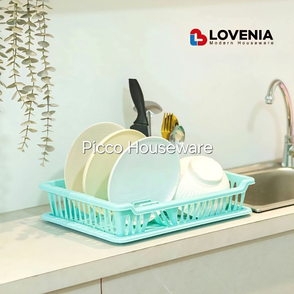 Rak Piring Plastik Dapur 1 Tingkat Dengan Tatakan Piring Basah Dish Rack Nampan Rak Cuci Piring LOVE