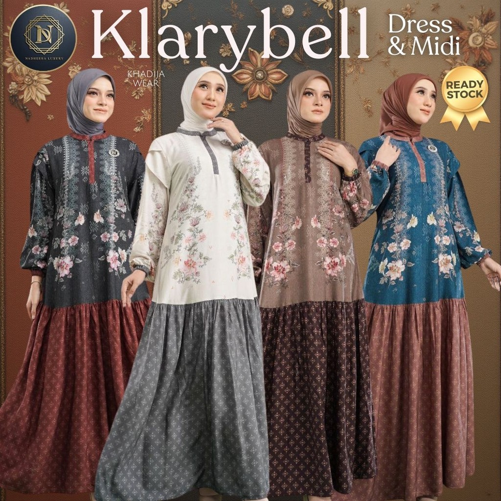 [BISA COD] KLARYBELL DRESS MIDI NADHEERA LUXURY GAMIS RAYON PREMIUM KHADIJA WEAR KHADIJAH NADHERA