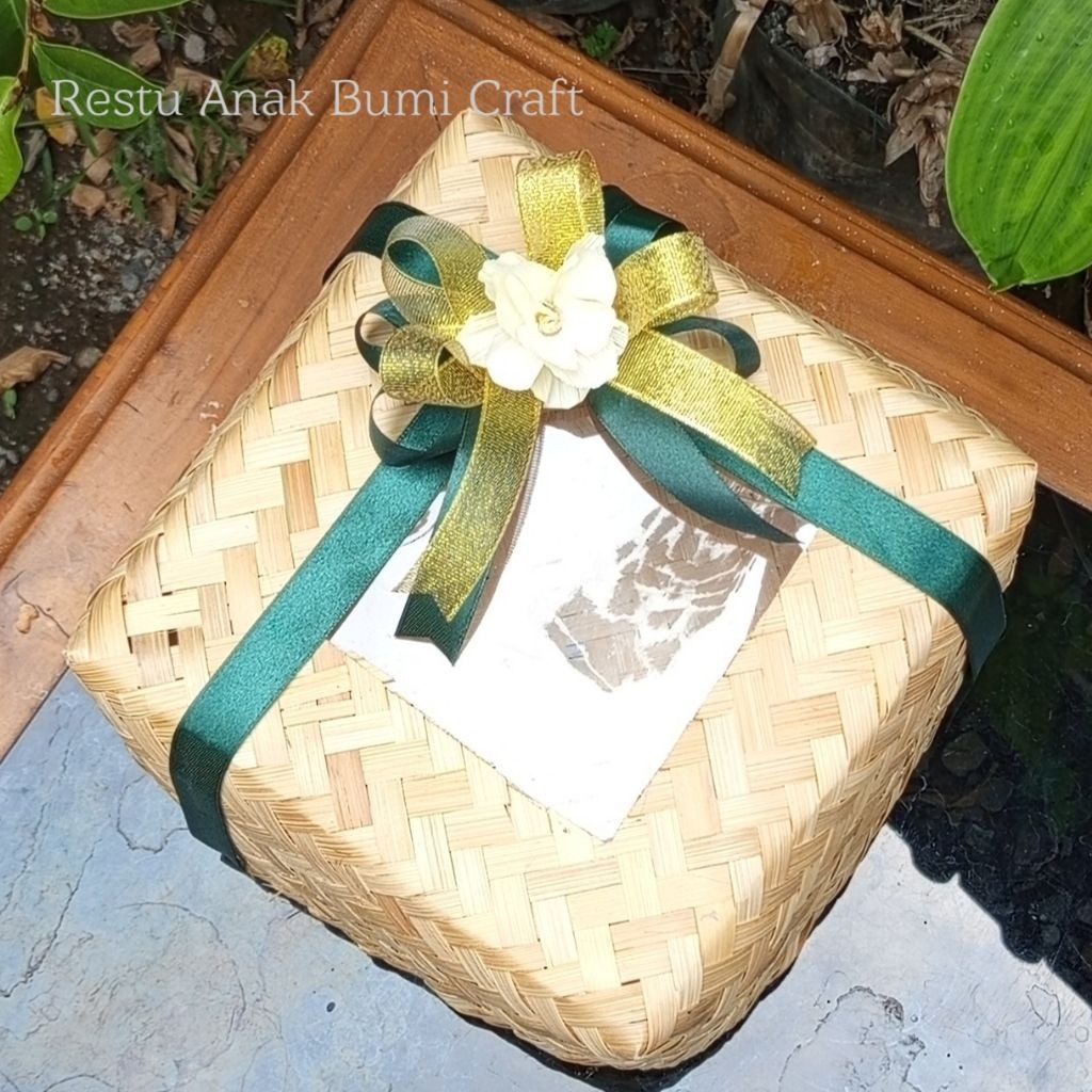 Besek mika free pita hijau dan rustik free paking kardus dan bable warp | Wadah nasi | Box makanan |