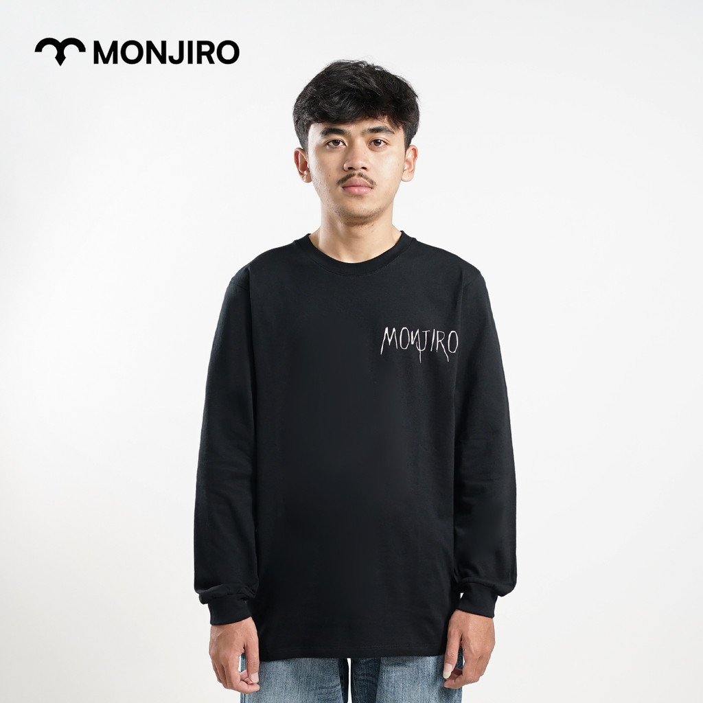 Monjiro - Zipple - Tshirt Long Sleeved Pria -  Cotton Combed 24's - Baju Kaos Panjang Cowok Hitam