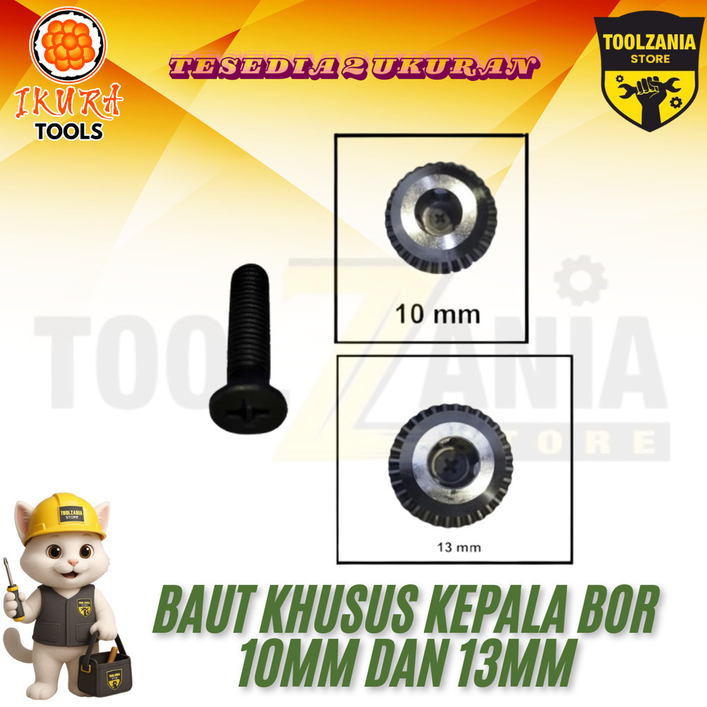 Baut Khusus Kepala Bor 10mm dan 13mm M5 M6 Ulir Terbalik - Baut Mur Cordless Drill 10 MM 13 MM - Bau